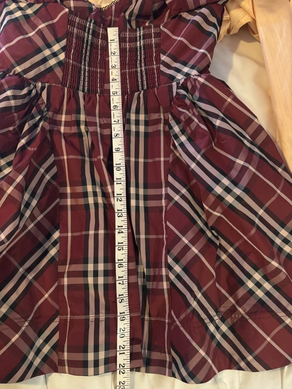 Anthropologie Mauve Burgandy tartan plaid puff sleeve mini dress  sz  Med NWT - Picture 7 of 10